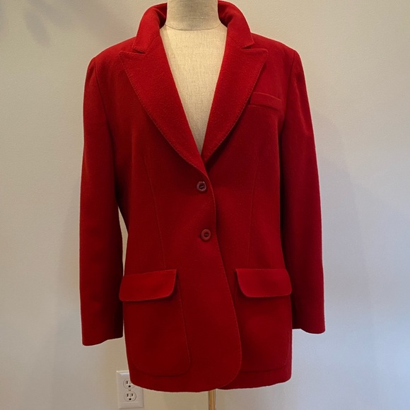 Liz Claiborne Womens Red Wool Blazer w Notch Lapel & Pockets / Size 14 Petite - Picture 8 of 12